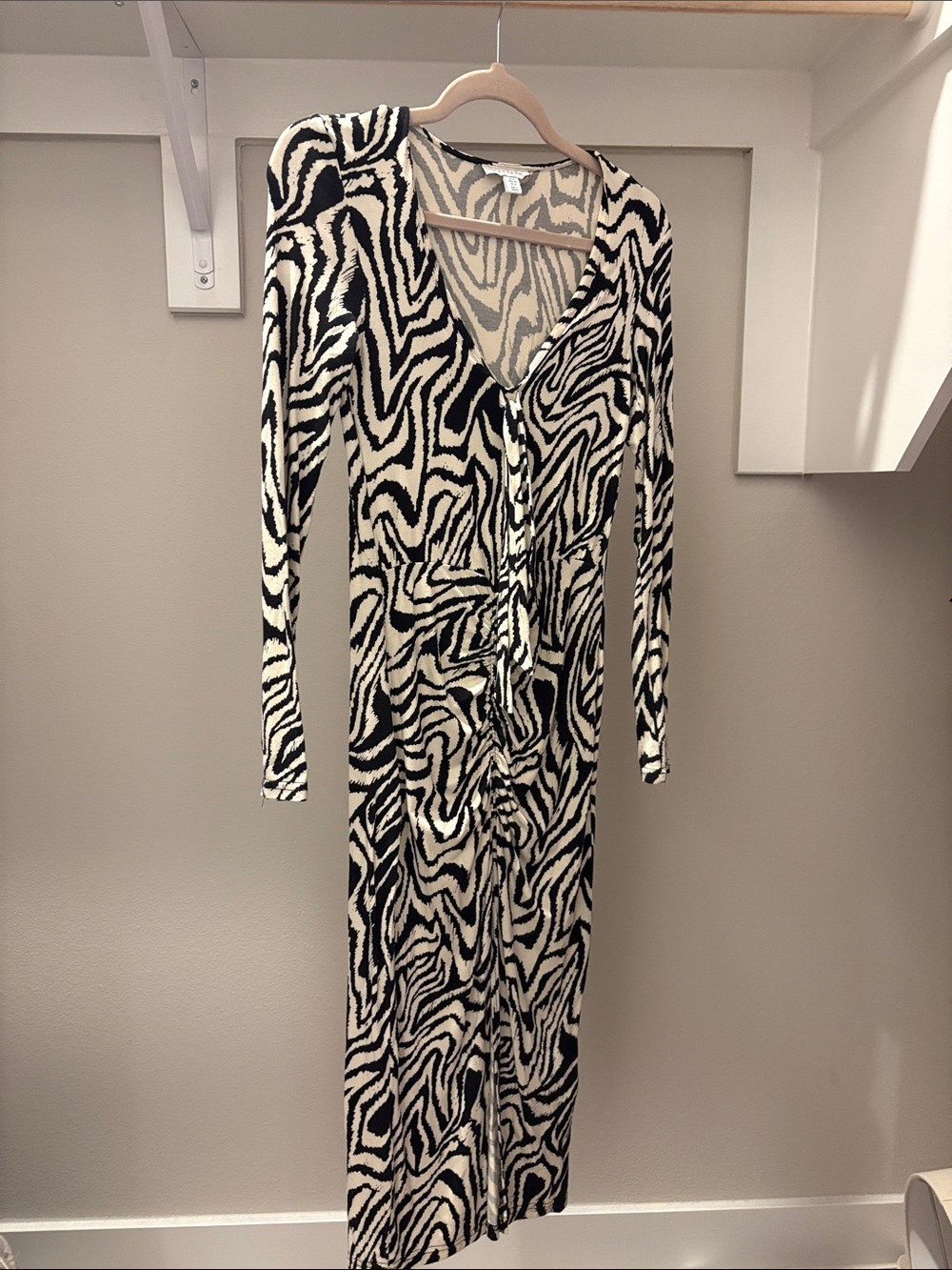 Topshop Black & Cream Zebra-Print Long Sleeve Maxi Dress